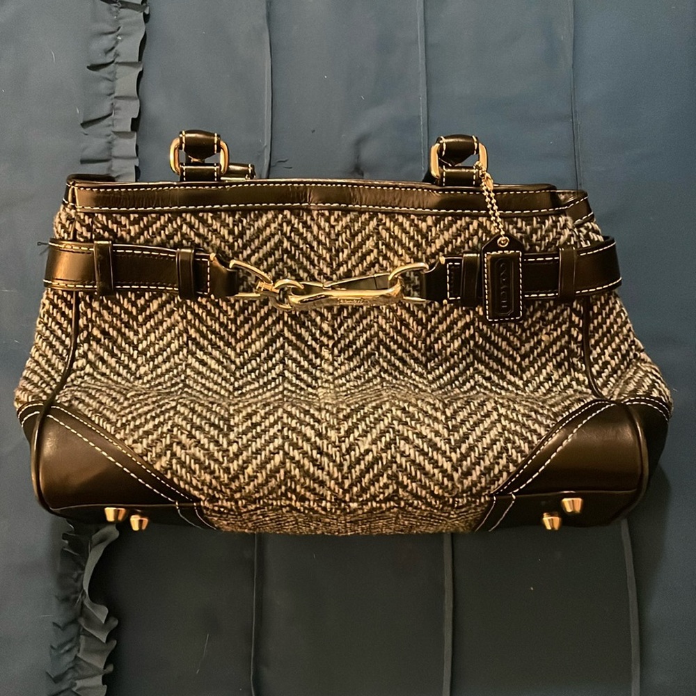 Coach Bag, black & blue tweed